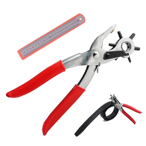 Sacabocados para Cuero, Maquina Hacer Agujeros Cinturones, Perforadora Cuero, Alicates Sacabocado Agujero con 6 Tamaños, 2-5 mm, Hacer Agujeros Cinturon para Correas, Tarjetas, Goma y Más