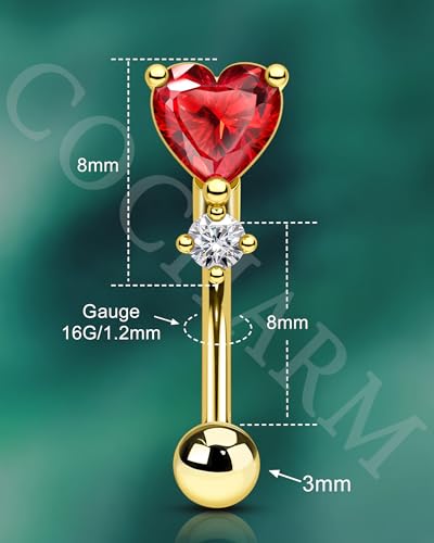 COCHARM Red Heart Rook Earrings, 16G Rook Eyebrow Jewelry, Stainless Steel Vertical labret stud3