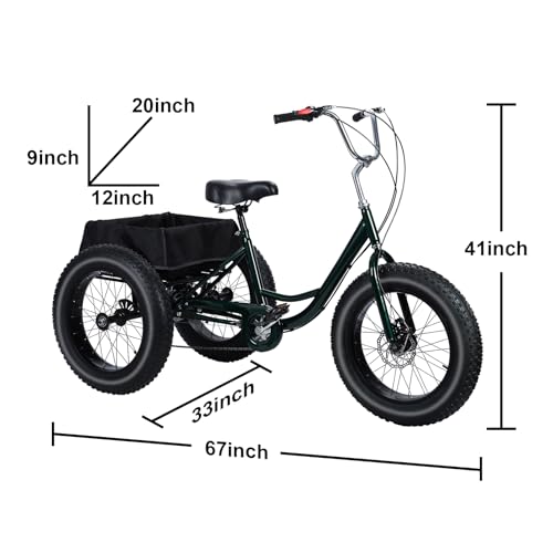 Image of Tricycle for Adults, 20 Inch Fat Tire Trike for Adults, 7-Speed Adult Tricycle 20x4 Fat Tire Trike with Dual Disc Brakes & Rear Basket, 450lbs Capacity Cruiser 3 Wheel Bikes