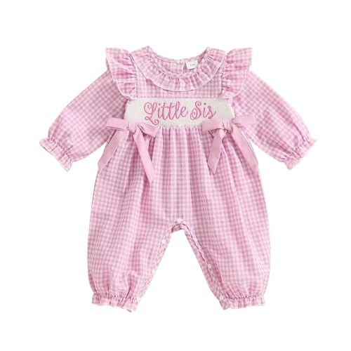 Im New Here/Little Sister Newborn Outfit Long sleeve Bubble Romper Jumpsuit Preemie Baby Girl Coming Home Outfit