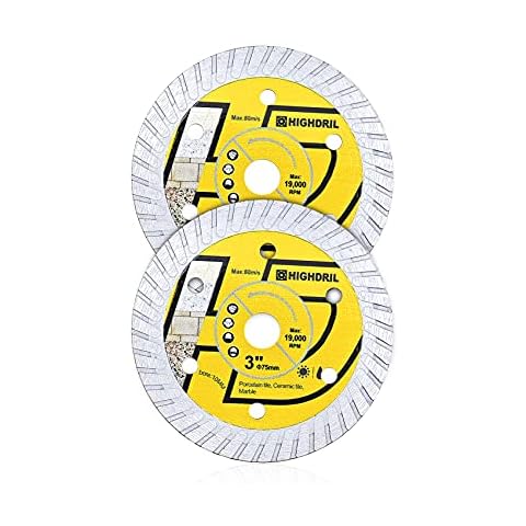 HIGHDRIL 2PCS 75mm/3" Tile Diamond Blade Dry/Wet Angle Grinder Wheel Disc for Cutting Ceramic,Hard Pocelain,Glazed Tiles Cover
