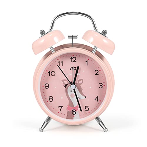 Despertadores Analogicos LUSEE Reloj Despertador Analogico Infantil de Silencioso y Doble Campana, Despertador de Batería con 4 Pulgadas Gran Esfera...