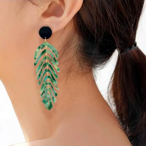Handmade Bohemian Colorful Acrylic Leaf Dangle Drop Earrings Vintage Lightweight Resin Leaf Hook Earrings for Women4