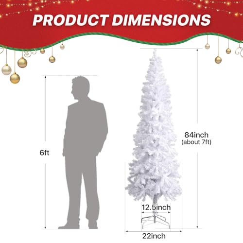Magshion-White-Artificial-Pencil-Christmas-Tree-7ft-Unlit-Slim-Skinny-Xmas-Tree-with-Metal-Stand-Base-and-Hinged-PVC-Branch-Tips-for-Home-Office-Indoor-Outdoor-Decoration-Holiday-Party-Decor Magshion White Artificial Pencil Christmas Tree 7ft Unlit Slim Skinny Xmas Tree with Metal Stand Base and Hinged PVC Branch Tips for Home Office Indoor Outdoor Decoration Holiday Party Decor