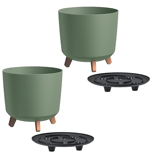 HappyFlower 2er Set Blumentopf Pflanzkübel aus Kunststoff Runde Form...