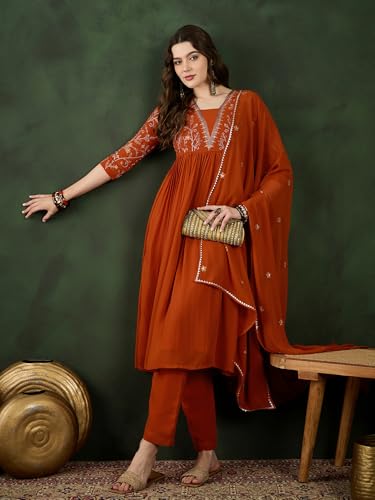 Image of SheWill Kurta Set for Women - Maroon Velvet Zari Sequence Cording Embroidered Kurta with Pant and Cutwork Organza Dupatta