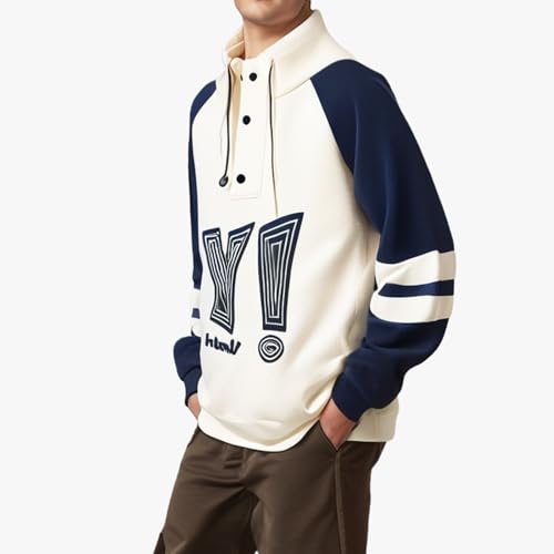 GURUNVANI Mens Color Block Sweatshirt Oversized Graphic Pullover Stand Collar Pullover Tops4