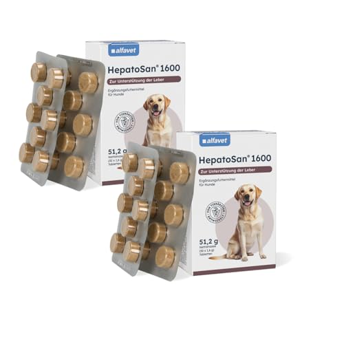 Alfavet HepatoSan 1600 | Doppelpack | 2 x 32 Tabletten | Ergänzungsfuttermittel für größere Hunde | Zur Unterstützung der Leberfunktion bei chronischer Leberinsuffizienz