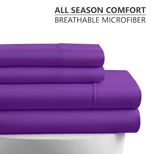 American Home Collection Twin Size Sheet Set - 16-Inch Deep Pocket - Ultra Soft Microfiber Bed Sheets - Breathable, Wrinkle Free, Easy Care - Oeko-Tex Certified (Twin, Purple)