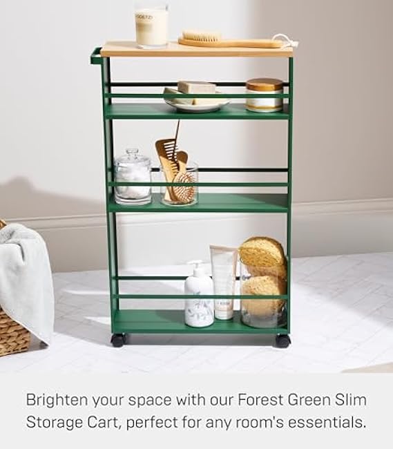 YAMAZAKI Home Slim Rolling Storage Cart ¨C Narrow Kitchen Storage Cabinet with Handle, Slim Storage Cart with Wheels, Easy Assembly-7AIkAnNN