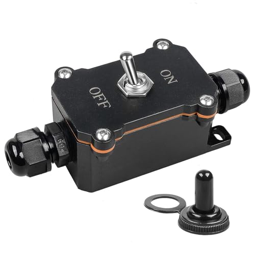Wasserdichter Eingebauter Schalter 15A 250V, Zwei-Stufen ON/OFF Außenschalter, Doppelkopfiger Anschluss Schalter für Garten, Terrasse, Werkstatt Hochwertiger Kunststoffgehäuse