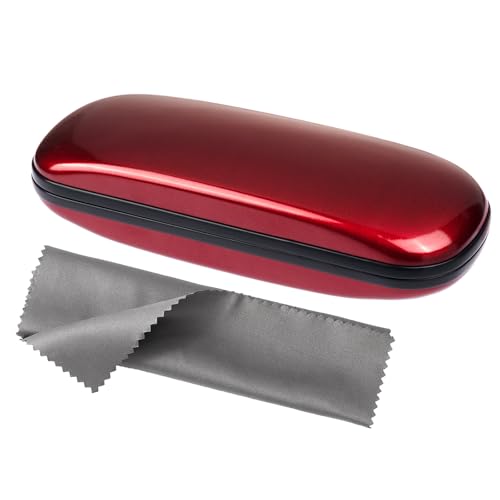 Image of Vemiss Hard Shell Glasses Case, Unisex Portable Metal Eyeglass Case (Burgundy)