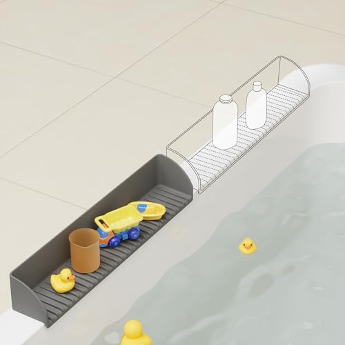 Image of 2 Pack Splash Guard for Bathtub & Sink - Silicone Kids Bath Splash Guard Shelf, Bath Toy Tray Holder, Tub Water Splash Guard with 4 Suction Cups, Bathroom Accessories for Children, Toddler Bath, Grey