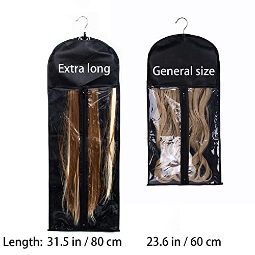 RJMBMUP Extra Long Hair Extension Holder Wig Storage Bag with Hanger Hairpieces Ponytail Bundles Storage Carrier Case for Store Style Hair Travel Hair Extensions Bag Black Color - Image 2