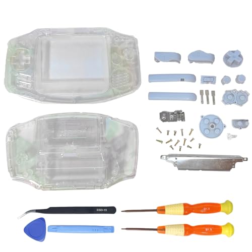 Image of Hzxkqmil Full Housing Shell Kit for Nintendo Gameboy Advance GBA Console | Custom Shell Replacement Transparent Housing Case Repair Parts with Buttons Screws + Tools Kit for GBA Console,Clear Illusion