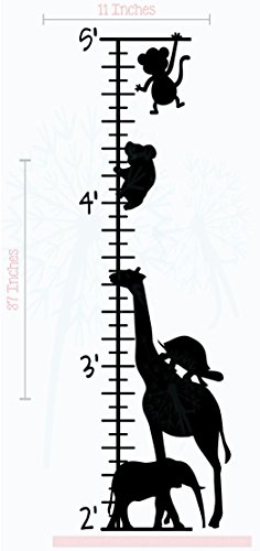 Zoo Animals Growth Chart Vinyl Decals Children Room Wall Sticker 11x37-Inch Black