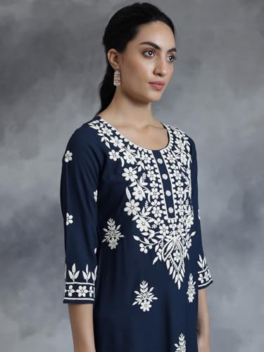 Image of Libas Womens Embroidered Viscose Straight Kurta for Women | Ethnic wear | Bridal Suit | Wedding Dress | Occasion wear