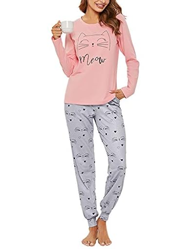 Sykooria Conjunto de Pijama Mujer Algodón de Manga Larga Pijama de Invierno Top y Pantalones Ropa de Dormir Suave para Mujer Pjs Lounge Wear(Naranja,M) | Ya disponible en tu tienda friki favorita! En mundofriki.es!