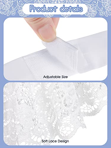 Newcotte 2 Pcs Colonial Lace Jabot Cuffs Set Pirate Costume Accessory For Women Men Kids Victorian Colonial Costume Girls White Ruffled Lace Collar Fake Sleeve #TOP2