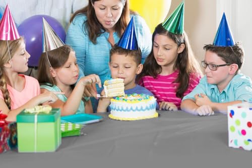 Image of Exquisite Party Solids 54 Inch X 300 Feet Silver Plastic Table Cover Roll in A Cut - to - Size Box with Convenient Slide Cutter. Cuts Up to 36 Rectangle 8 Feet Plastic Disposable Tablecloths