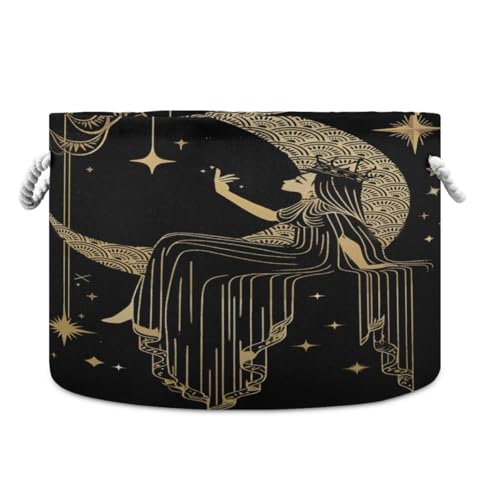 Round Storage Basket Queen on the Moon in Starry Sky Open Home Storage Bin 20 * 13.9in