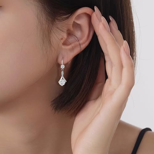 Moissanite Dangle Drop Earrings for women, 925 Sterling Silver Hook Earrings 18K White Gold D Color VVS1 Moissanite Diamond Earrings for Women Hypoallergenic Jewelry Gifts3