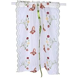 Cortinas Estampadas Para Comedor HERCHR Cortina Romana, Cortina Visillo de Gasa Elevable con Cintas, Cortinas Bordadas con Estampado de Mariposas, Paneles de Cortina con Estampado Floral para Comedor Balcón Cocina Baño(80 * 150 CM)
