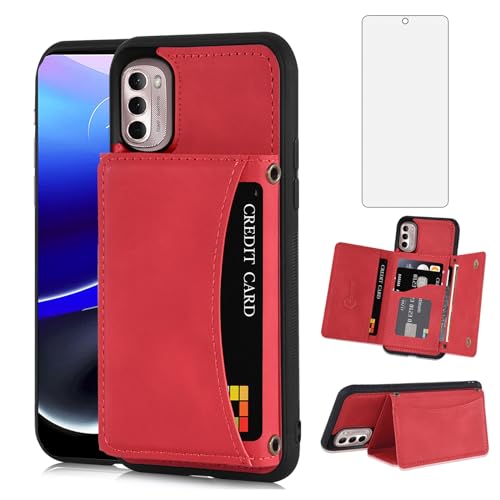 Asuwish Funda para teléfono Moto G Stylus 2022 4G con protector de pantalla de vidrio templado y tarjetero de piel sintética, soporte para tarjetas de crédito, accesorios para Motorola GStylus