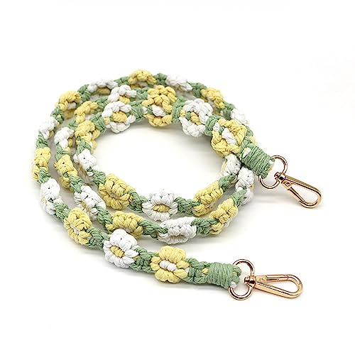 Image of Handmade Woven Cotton Rope Flower Shoulder Strap Bag Strap Purse Strap Crossbody Replacement Strap