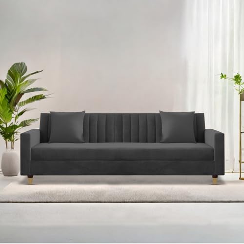 Image of Casaliving Garcia 3 Seater Sofa Set for Living Room (Black Colour) Premium Fabric Sofa