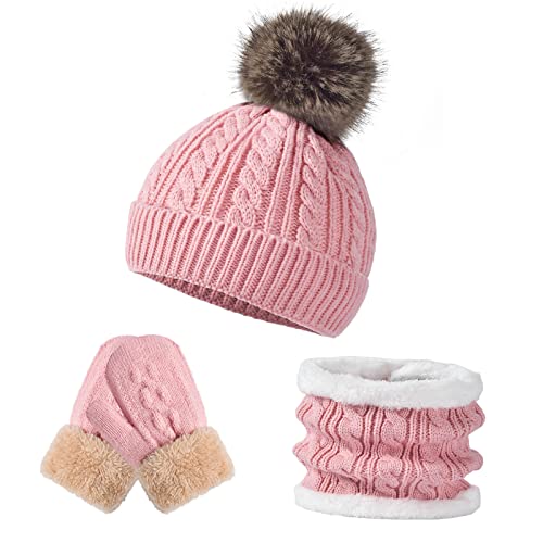 Kids Hat Gloves Scarf Set for Girls Boys 1-12 Years Old Winter Warm Fleece Lined