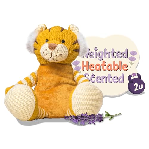 WILD BABY Microwavable & Weighted Plush Toy - Tiger Stuffed Animal for Comfort & Warmth - Soft, Heatable Plushie for Snuggles - Great for Kids, Toddlers & All Ages
