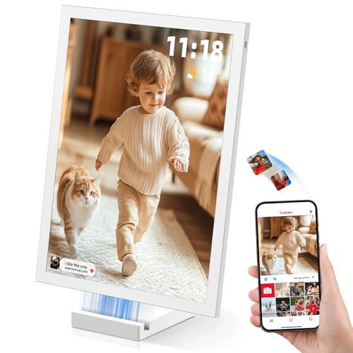 NGTeco Digital Picture Frame 64GB, 10.1' HD Touch Screen Digital Photo Frame, 5000mAh Cordless Battery & Magnetic Wireless Charging, Photo/Video Sharing via Frameo App