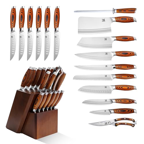 Image of MSY BIGSUNNY Knife Block Set 17-piece Knife Set with Wooden Block - German Steel Perfect Cutlery Set Gift
