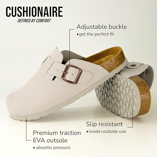 Image of CUSHIONAIRE Hana Womens Clogs | Comfortable Vegan Suede Clogs for Women | Slip On Potato Shoes with Cork Footbed & Arch Support | Memory Foam, Wide Widths Available