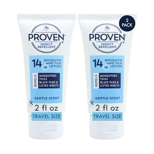 Proven Insect Repellent Lotion for Mosquitoes Ticks & Flies - (2 Pack) 2 fl oz - DEET Alternative - Up to 14-Hour Protection - Travel Size for Camping or Hiking - TSA Approved - Gentle Scent