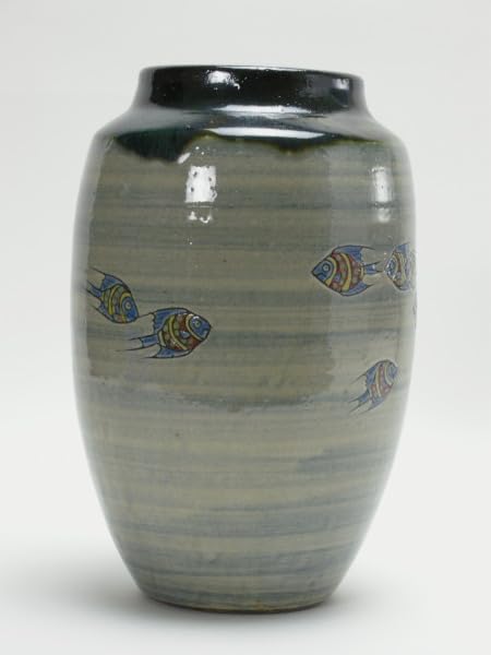 Amazon.co.jp: 琉球壺屋焼 日展作家 小橋川清次 赤絵魚文長花瓶