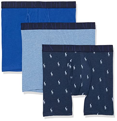 POLO RALPH LAUREN Men's Stretch Classic Fit Boxer Briefs, Trunks & Long Leg Available, 3-Pack, Royal Heather/Blue Heather/Blue-3 Pack, X-Large