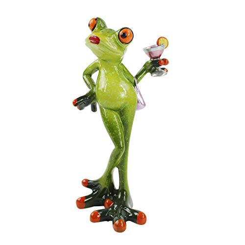 Dorlotou Frog Figurines Frog Statue Lady Frog Holding a Cocktail