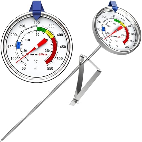 ThermoPro Candy Thermometer with Pot Clip, 9“ Long Probe Deep Fry Oil Thermometer for Frying & Candy Making, Fryer Cooking Thermometer for Liquids, Chocolate, Sugar, Caramel, Brewing & Baking
