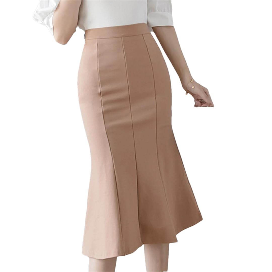 Gonne midi con cuciture a vita alta da donna gonna a sirena con volant elasticizzati gonne da ufficio