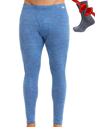 Image of Merino Wool Base Layer Mens Bottom Pants 100% Merino Wool Heavyweight, Midweight, Lite Thermal Underwear Long Johns and Socks