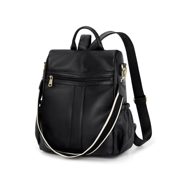 Missnine Backpack Purse for Women, PU Leather Anti-theft Backpack, Ladies Convertible Satchel Bags, Shoulder Bag, Travel Bag for Work, Trip, Black