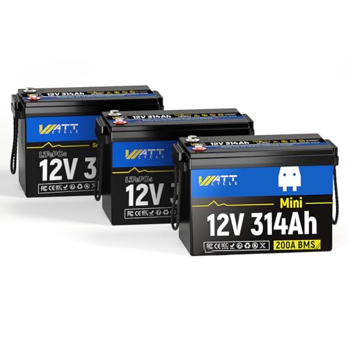 Image of WattCycle 12V 314Ah Mini LiFePO4 Battery 3-Pack, 200A BMS, 12.06kWh