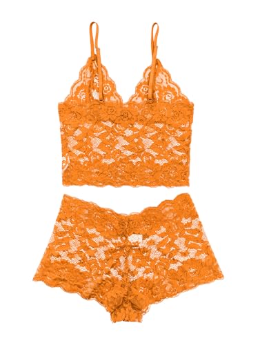 Image of Lilosy Sexy Sheer Floral Lace Pajamas Lingerie Set High Waist Sleepwear Bra and Panty 2 Piece Nightwear