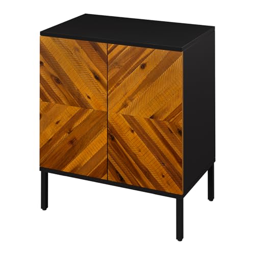 Image of Bme Vivian Sideboard Buffet Cabinet, Solid Acacia Wood Storage Cabinet with 3 Doors, Rustic Golden Brown Mid Century Modern Sideboard for Dining Room, Kitchen, or Living Room