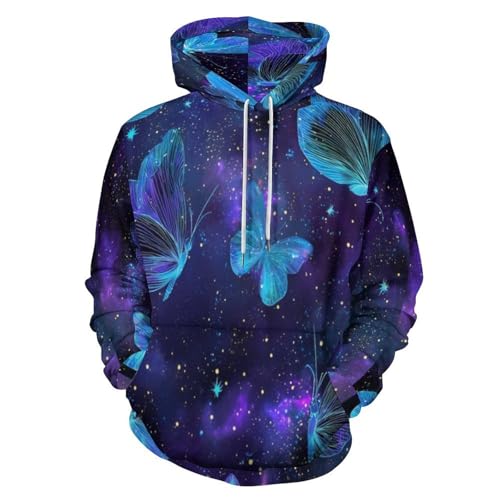 Sweat à capuche imprimé 3D papillon galactique unisexe avec poches