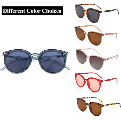 Round Frame Womens Sunglasses Lightweight Resin Frame PC Lens UV Protection Stylish Design, Dark Brown3