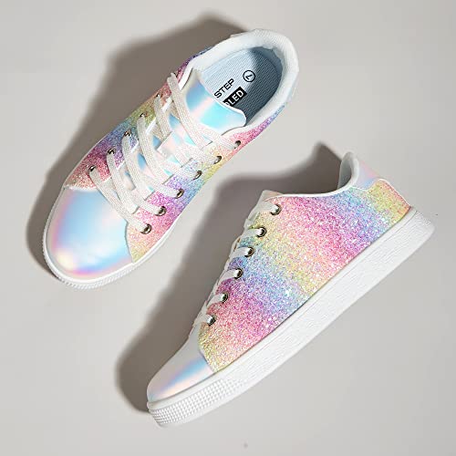 Image of LUCKY STEP Glitter Shoes Sparkly Bling Shiny Bedazzled Lace up Fashion Sneakers for Women