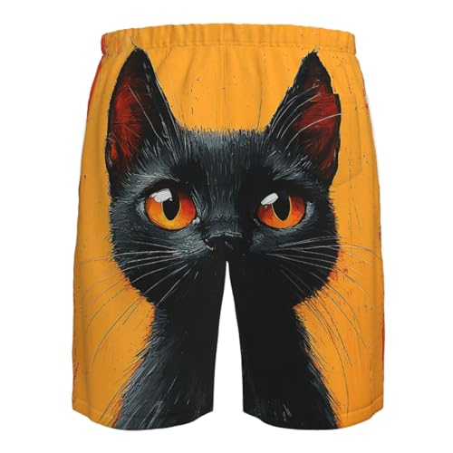 Men's Swim Trunks Bathing Suit Quick Dry Beach Board Shorts - Black Cat Retro4